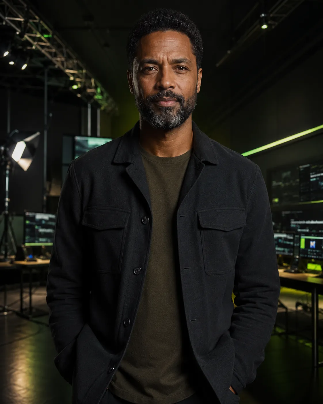 Homem negro em retrato hiper-realista para avatar digital